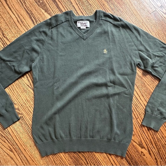 Original Penguin Men's Olive V-Neck Sweater - Picture 1 of 4